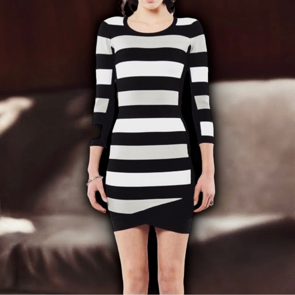 BCBG Max Azria Black & White Striped ‘Kendall’ Bandage Mini Dress Size XS - Picture 1 of 14